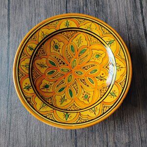 Handcrafted Moroccan Yellow Ceramic Plate, Floral Pattern, 10" SAFi Pottery Dish